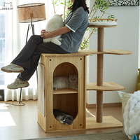 Arbre à chat en bois en gros avec condo double niveau, poteau à gratter en sisal durable, finition huile de cire de bois, mobilier d'escalade pour chat