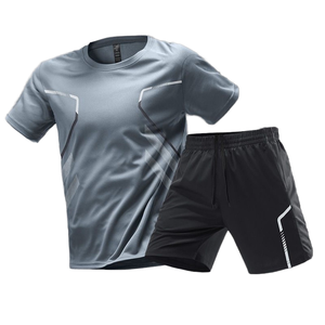 Tuta sportiva <span class=keywords><strong>da</strong></span> uomo in seta di ghiaccio a asciugatura rapida attrezzatura <span class=keywords><strong>da</strong></span> <span class=keywords><strong>palestra</strong></span> in Nylon antivento con Logo XXL Plus Size <span class=keywords><strong>per</strong></span> allenamento a manica corta <span class=keywords><strong>per</strong></span> il Fitness estivo - Product Image 1