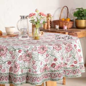 Nappes d'hôtel à impression de blocs personnalisées nappe de banquet vintage 100% coton pour événements couverture de table ronde fantaisie - Product Image 5