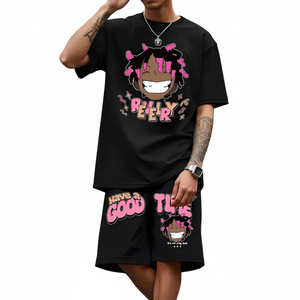 High Street Plus Size Men's Summer Breathable 2-Pcs Set <b>Short</b>-<b>Sleeve</b> T-<b>Shirt</b> & Drawstring Pocket <b>Shorts</b> From Pakistan - Product Image 1