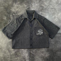 Kemeja Lengan Pendek Kancing Depan Gaya High Street Custom Digital Print Terlaris Model Crop Flanel Kotak-kotak untuk Pria
