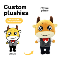 Jouets en peluche personnalisés, poupée vache gentleman en costume, personnalisable avec logo/expression de marque, personnalisation de cadeaux d'entreprise
