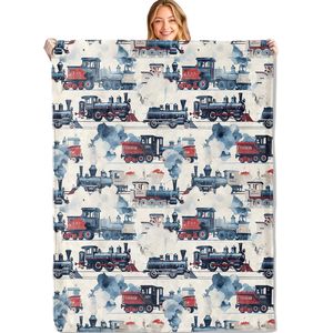 Steam Train Flannel Blanket Throw Blanket Nap Blanket Machine Washable Fade Resistant for Home Office Nap Custom Print - Product Image 4
