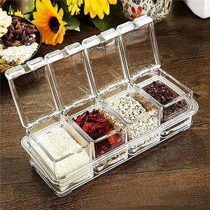 Four Compartment Transparent Pet <b>Plastic</b> Seasoning Container Set With Lidded Bottles For Kitchen Home Use Solid Seasonings - Product Image 1