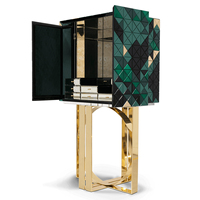 Meuble de salon contemporain innovant 1088 Triangles avec placages multicolores et base en laiton poli