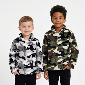 Pull molletonné personnalisable à manches longues et demi-fermeture éclair pour garçons, imprimé camouflage, col montant, vêtement décontracté - Product Image 1