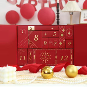 Tùy Chỉnh Năm Mới 12 Ngày Món Quà Sang Trọng Advent Lịch Hộp Giấy Di Động Cứng Nhắc Tông Miếng Bọt Biển Lót Bao Bì Màu Đỏ In Ấn - Product Image 2
