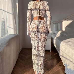 Ensemble Cache-Maillot 2 Pièces au Crochet Personnalisé 2026 – Haut Manches Longues Évidé et Jupe Taille Naturelle Silhouette Droite – Tenue de Vacances - Product Image 3