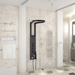 Colonne de douche murale noire mate avec panneau de douche, pommeau de pluie, jets de massage corporel et douchette à main - Product Image 3