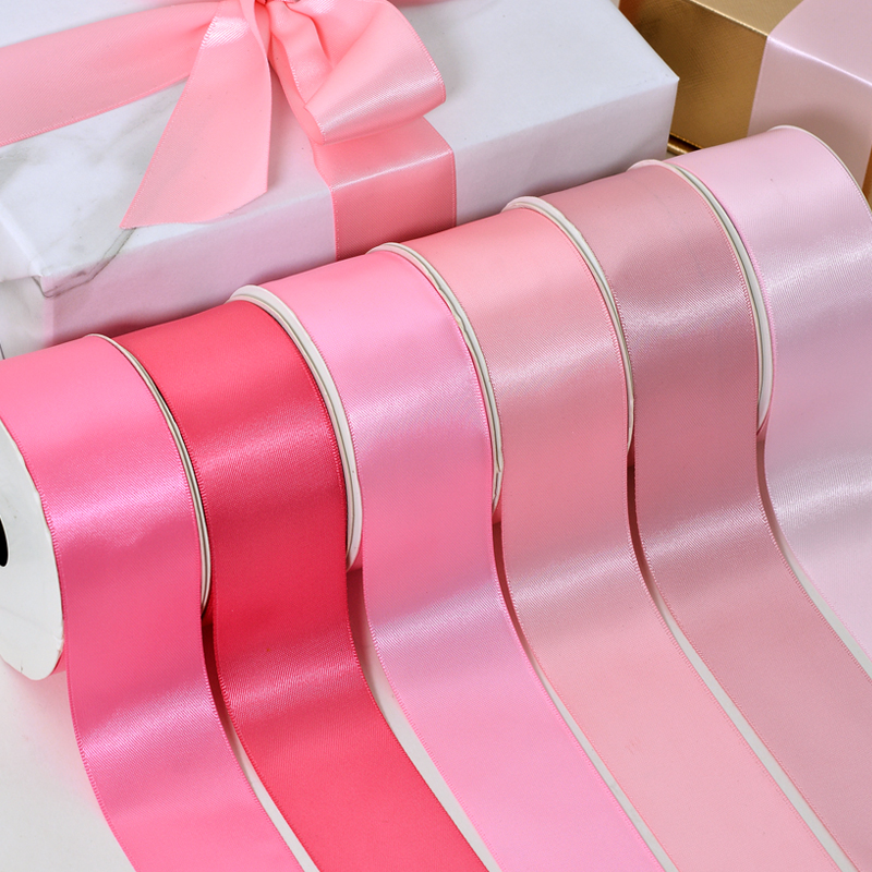 Wholesale Custom 196 Colors 100 Yard Single Face Plain 1 1/2 inch 100% Polyester Silk Satin Ribbons 38mm Pink