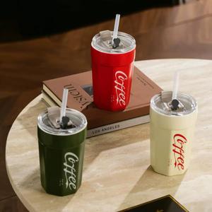 Mug à café thermique en céramique de grande capacité 500 ml avec forme -like, paille et couvercle portables, style moderne, retour à l'école - Product Image 2