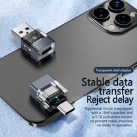 Adaptateur bidirectionnel USB-A vers Type-C à coque transparente pour téléphone portable et PC/ordinateur portable, transfert de données stable, compatibilité caméra