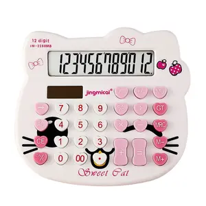 Novo computador japonês com botão de calculadora portátil de mesa de 12 dígitos para meninas, cartoon fofo de gato japonês