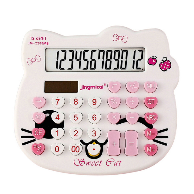 New Cartoon Japanese Cute Kitty Computer 12-Digit Mini Desktop Portable Button Calculator for Girls