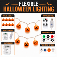 Guirlandes lumineuses à thème Halloween, 10/20 LED fantômes, citrouilles, crânes, yeux, avec piles USB et options de télécommande 8 modes