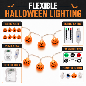 Guirlandes lumineuses à thème Halloween, 10/20 LED fantômes, citrouilles, crânes, yeux, avec piles USB et options de télécommande 8 modes - Product Image 2