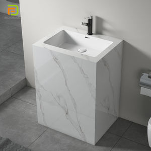 Lavabo con columna de mármol personalizado moderno, lavabo de pie de piedra sinterizada, lavabo independiente de pizarra de <span class=keywords><strong>roca</strong></span> para Baño - Product Image 6