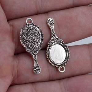 Breloques vintage en forme de miroir argenté, pendentifs en alliage de zinc pour la fabrication de bijoux faits main DIY - Product Image 1