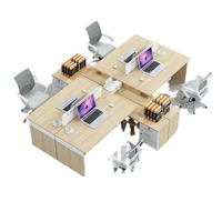 Bureau de conférence moderne à deux places avec cloisonnement, pour employés, en bois minimaliste avec tiroirs