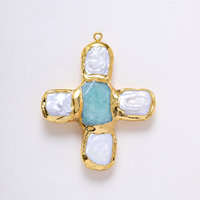 Pendentif croix en Amazonite naturelle et perle plaqué or 18 carats, fournitures de fabrication de bijoux, composants DIY