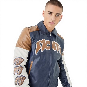 Blouson aviateur en cuir d'agneau marron pour homme, style streetwear, avec garniture en fourrure, coupe-vent et écologique - Product Image 1