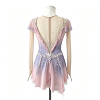 Robe de patinage artistique rose et violette dégradée avec strass, volants et maille, pour femmes et filles