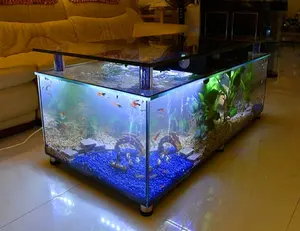 Perabotan, Perlengkapan Peralatan Rumah Tangga Mewah Kaca Akrilik Meja dengan Akuarium Kaca Akrilik Membuat Kopi Meja Aquarium Ikan Tangki