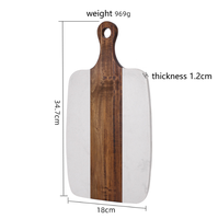 Planche à découper rectangulaire en marbre et bois d'acacia avec poignée, pour charcuterie, fromages, viande, pain, légumes, décoration de cuisine