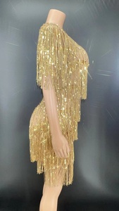 NOVANCE Y2377-B New Arrival 2022 <strong>Gold</strong> Bling Mini Backless Sexy Fringe Skirt Stage &amp; Dance Wear Performance <strong>Clothes</strong> - Product Image 3