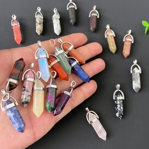 Collar Colgante de Doble Punta Hexagonal de Cristal Natural de Cuarzo <span class=keywords><strong>Aura</strong></span> Mixta para Fabricación de Joyas DIY, Venta Al por Mayor - Product Image 4