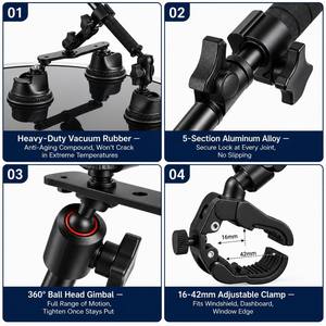 Supporto a ventosa per action camera - Montaggio su tetto auto in lega di alluminio per Insta360 ONE X4/X3, bastone selfie per riprese in terza persona - Product Image 2