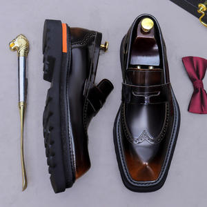 Customized Genuine Leather Men's square Oxford Casual <b>Shoes</b> Handcrafted Thick-soled Suitable for Business Formal Wedding - Product Image 3