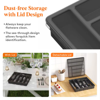 Plateau à ustensiles couvert Organisateur en PP avec couvercle pour rangement des couverts en plastique Boîtes et bacs de rangement de qualité supérieure