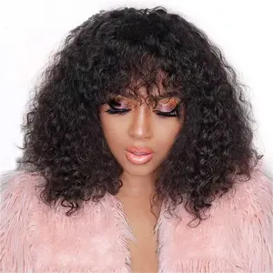 Mật độ 180% kinky xoăn Bob tóc giả với bang tóc con người wig14inch Brazil tóc giả tóc con người cho phụ nữ da đen