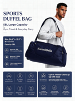 Sac de sport de voyage 58L en polyester hydrofuge avec technologie anti-odeur, bandoulière amovible pour la gym, OEM ODM