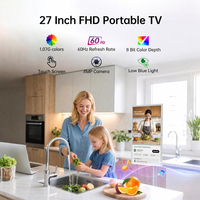 Téléviseur intelligent portable Android 14 de 24-27-32 pouces avec écran tactile et roulettes pour usage domestique, rechargeable et sur pied