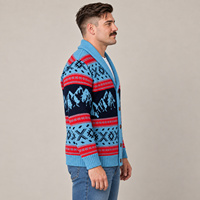 Cardigan en tricot jacquard Fair Isle à col châle pour homme, manches longues, boutonnage frontal, épais et chaud, idéal pour l'hiver, OEM ODM