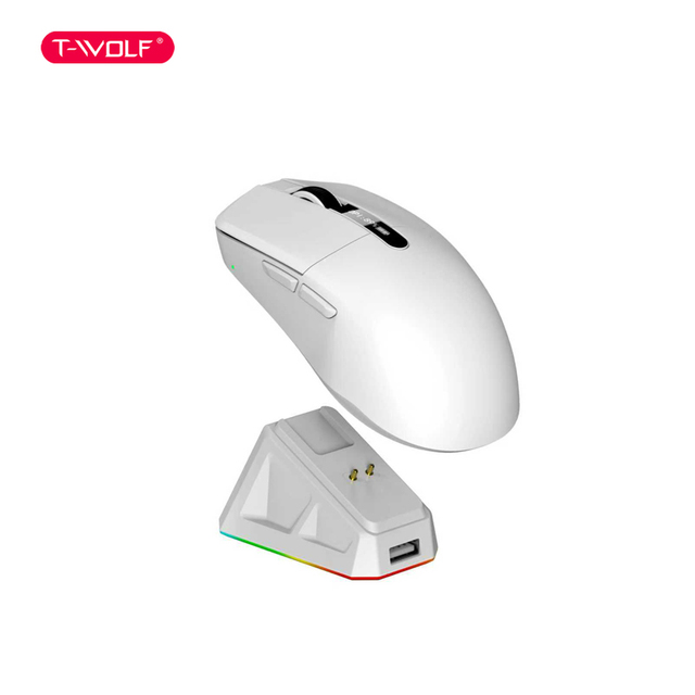 T-WOLF X12 Tri-mode Wireless Mouse 2.4G/USB-C Wired/BT Lightweight Gaming Mouse with RGB Charging Dock with Digital Display PC