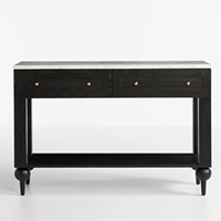 Console contemporaine en bois massif avec dessus en marbre avec 2 tiroirs pour entrée, entrée, décoration salon