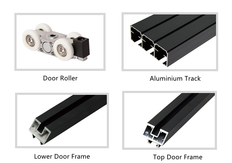 Slanted Edge Three Track Single Glass Aluminum Sliding Doors Triple Linkage