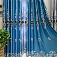 Cortinas Opacas con Bordado de Hojas Doradas Estilo Chino, Material de Poliéster, Motivos Florales, para Ventanas de Baía/Hasta el Suelo, Sala de Estar