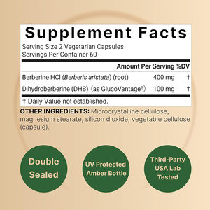 Vente en gros OEM Marque privée 120 Capsules de complément alimentaire vegan biologique 500mg Capsules d'extrait de berbérine HCL pour la perte de poids - Product Image 4