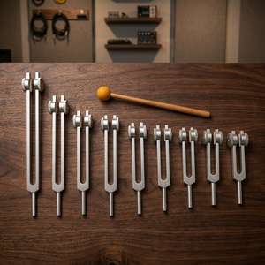 Ensemble de 9 diapasons/accordeurs Solfeggio sacrés lestés + mallette pour la thérapie sonore à usage médical - Product Image 3
