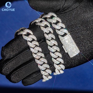 Men's 18mm Moissanite Cuban Link <b>Chain</b> Necklace Rhodium Plated 925 Silver Hiphop <b>Iced</b> <b>Out</b> Jewelry GRA Certified - Product Image 3