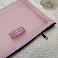 Pochette de maquillage en nylon à mailles violettes et bleu ciel avec logo personnalisé en silicone, fermeture éclair, sac de toilette cosmétique