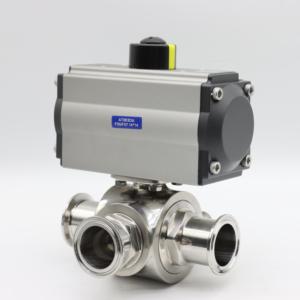 วาล์วบอลแบบหุ้มฉนวนสามทางชนิด Tri-Clamp พร้อมตัวกระตุ้นลมแบบนิวแมติก ทำจากสแตนเลส 304 316L ทนแรงดันสูง - Product Image 4