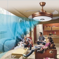 Ventilateur de plafond LED intelligent moderne avec caméra cachée, pales rétractables, contrôle à distance par application WIFI, ventilateur de plafond LED invisible avec lumière
