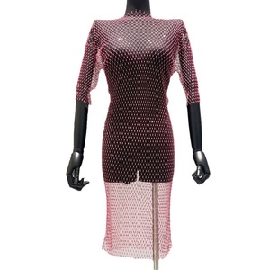 Plage vacances évider strass Internet célébrité cinquième robe résille vêtements pour femmes creux Sexy transparent robe de plage - Product Image 5