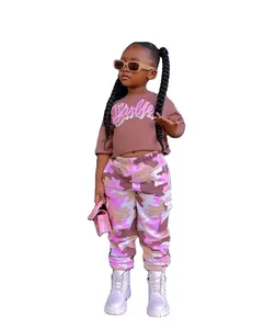 New style spring summer toddler girls letter printed T-shirt + camouflage pants outfit for girls