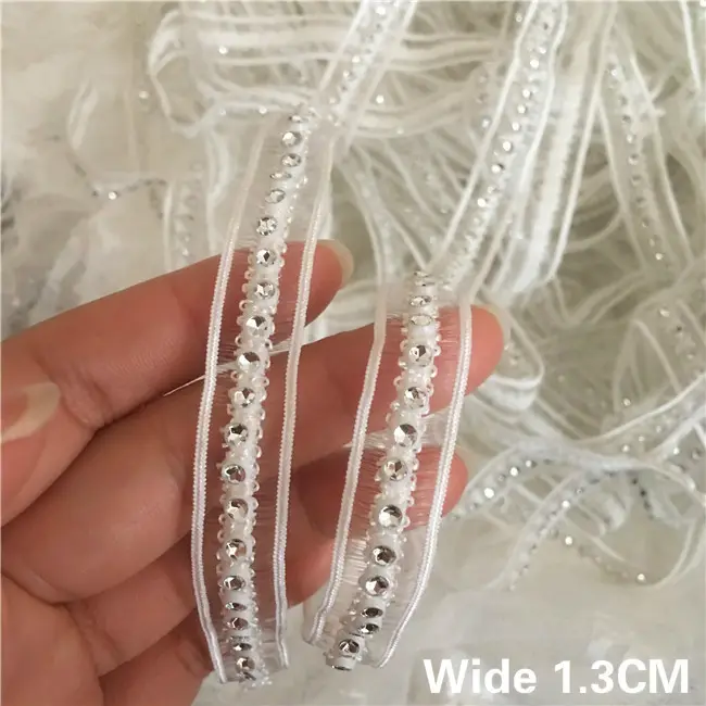 Dress DIY Crafts Sewing Supplies 1.3CM Wide Stylish Glitter Rhinestones Beaded Splice Lace Applique Collar Ribbon